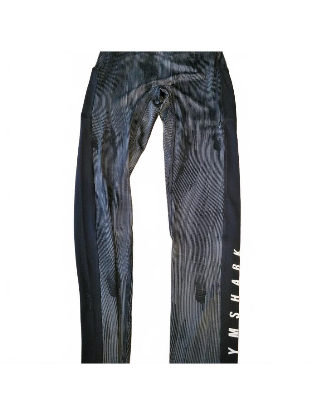 Gymshark Sport Leggings Women's Small Black Gray Print Logo Pockets NWOT